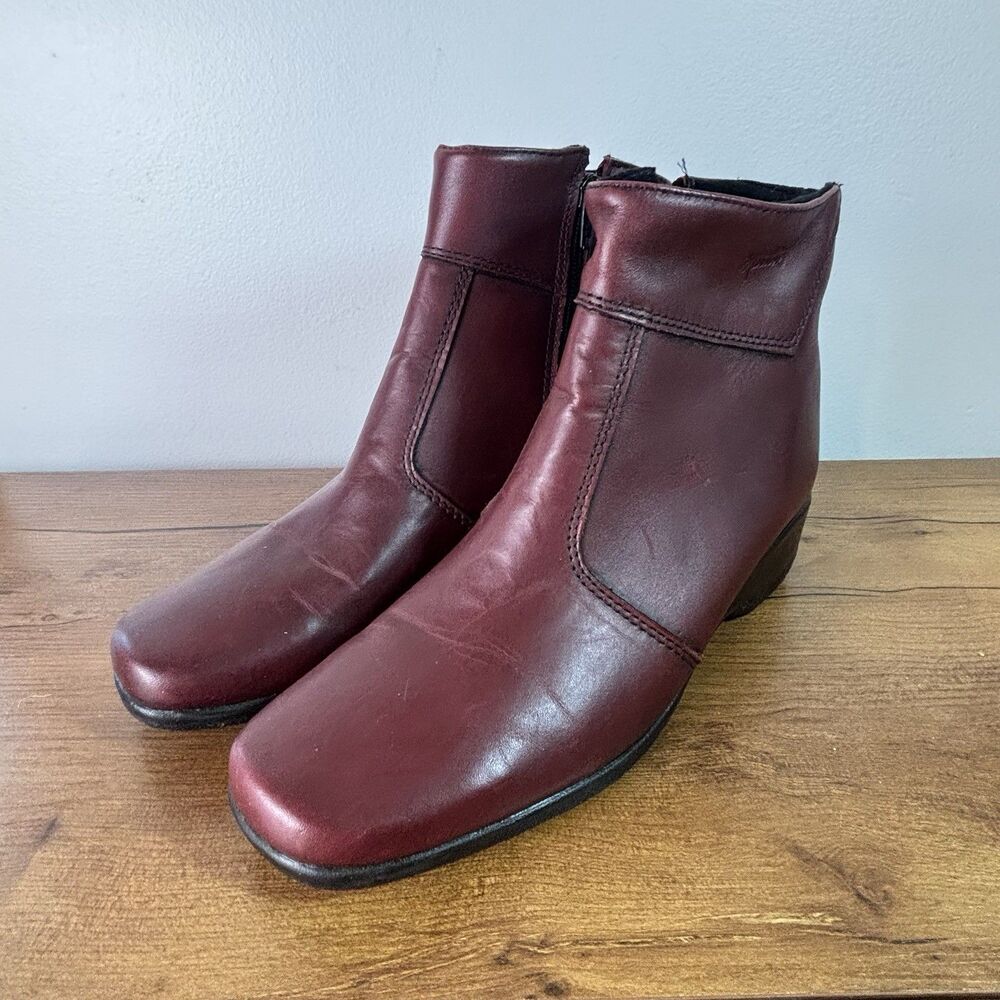 Martino Canada Leather Ankle Boots Women's 8.5N Burgundy Maroon Side Zip